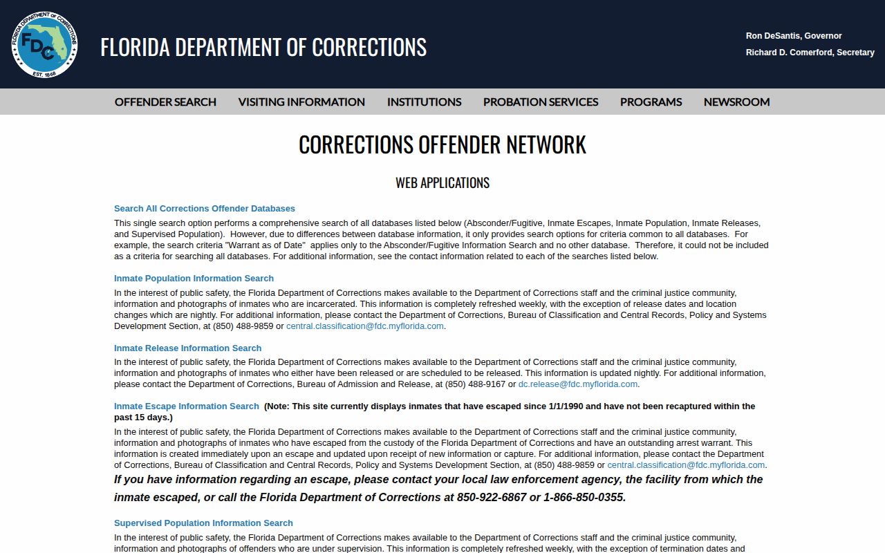 Florida Department of Corrections offender search for St. Lucie arrest records