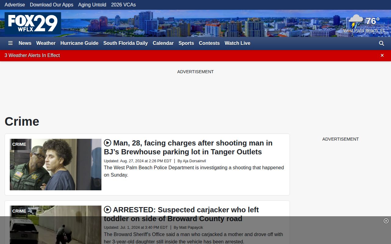 WFLX Crime news section covering regional public-safety stories